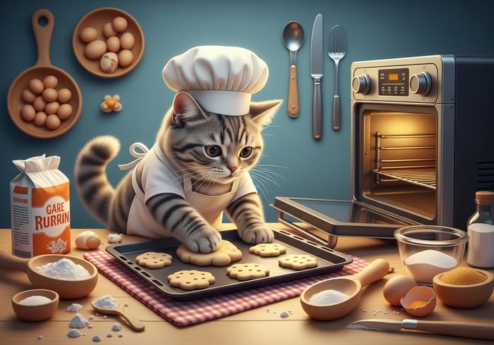 Cute Cat Baking Cookies - Adorable Culinary Scene Cute Cat Baking Cookies - Adorable Culinary Scene
