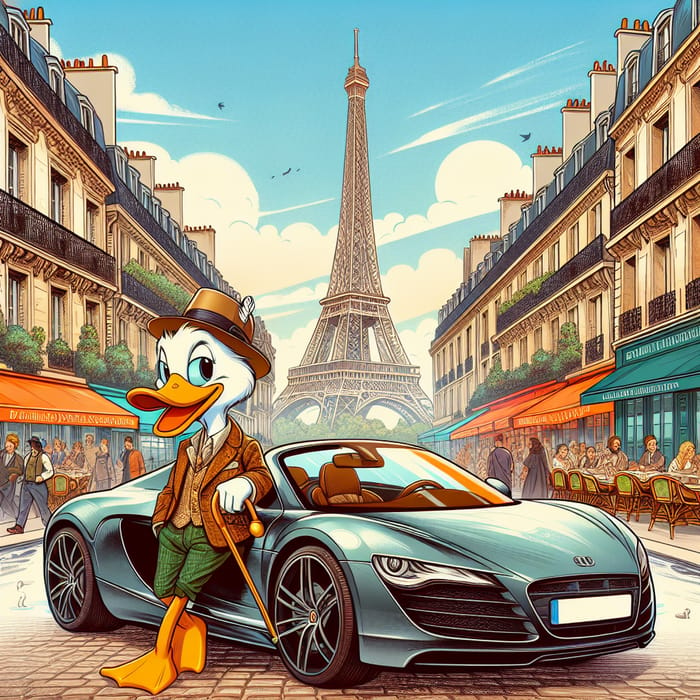 Wealthy Duck Cruising Paris in Designer Clothes & Lamborghini