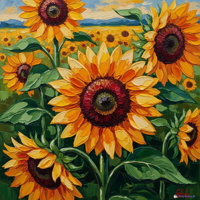 Vibrant Sunflower Impasto Painting Vibrant Sunflower Impasto Painting