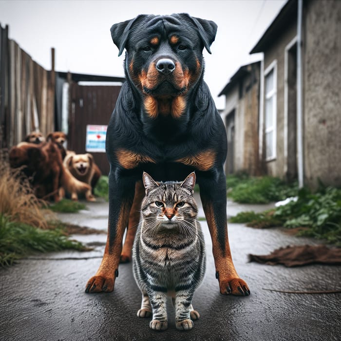 Fierce Cat vs. Grumbling Dog Standoff