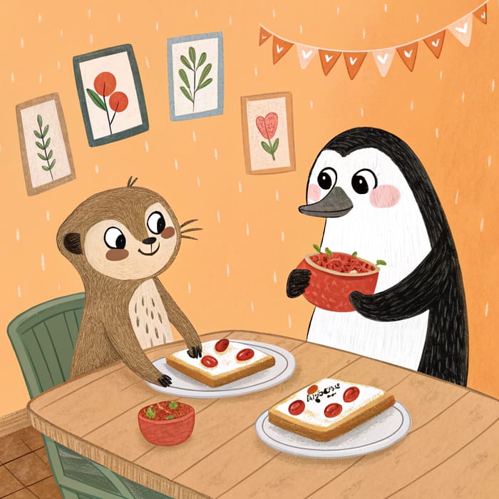 Cute Meerkat & Penguin Breakfast Together