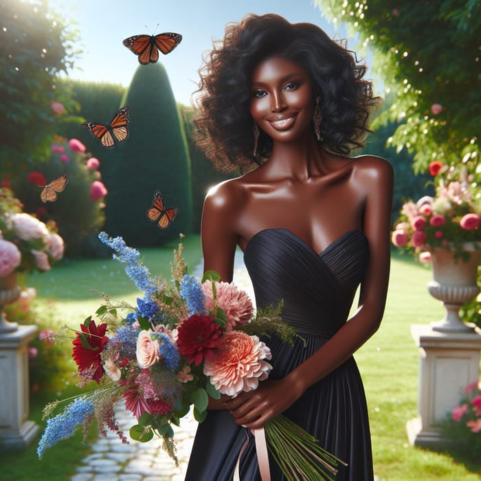 Elegant Black Woman in Serene Garden