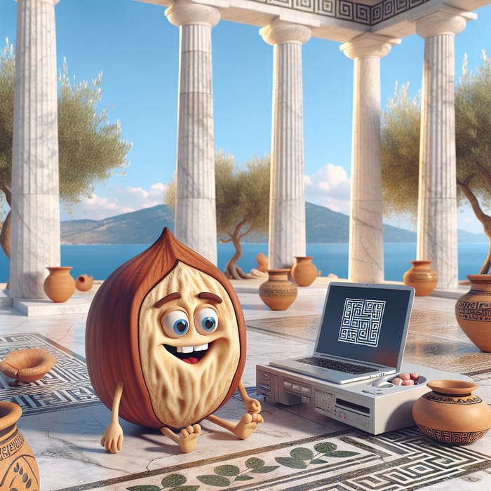 Hazelnut Anthropomorphized in Ancient Greek Computer Scene