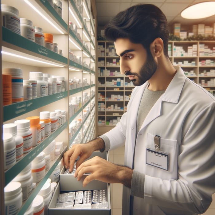 Expert Pharmacist Organizing Medications with Care