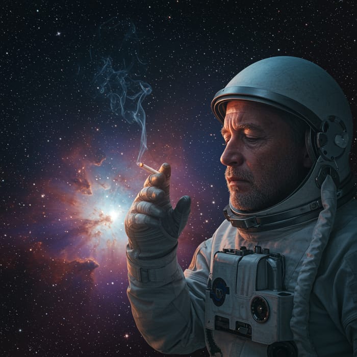 Astronaut Smoking in Space - Unique Space Art