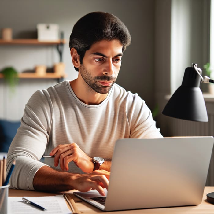 Adult Male Student Embarking on Online English Learning Journey