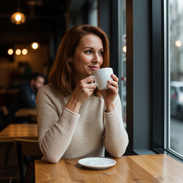 Woman in Thirties Enjoying Coffee