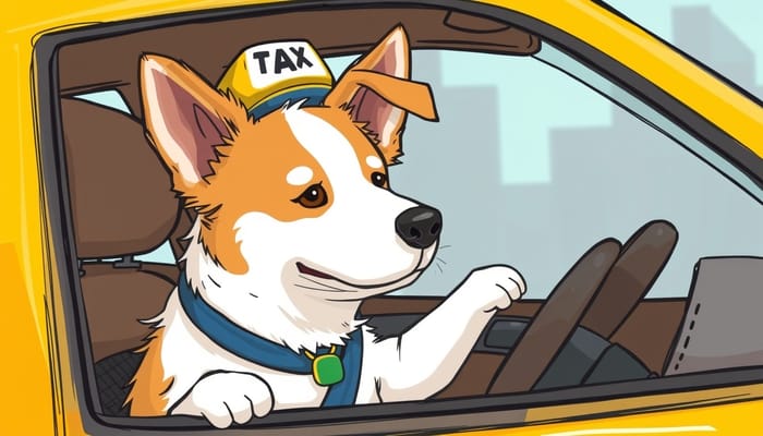 Cute Dog Taxi Driver in Yellow Taxi Drawing