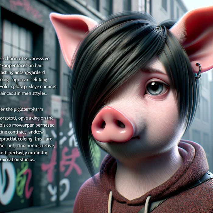 Modern Emo Piglet: Pixar-Style Concept Art