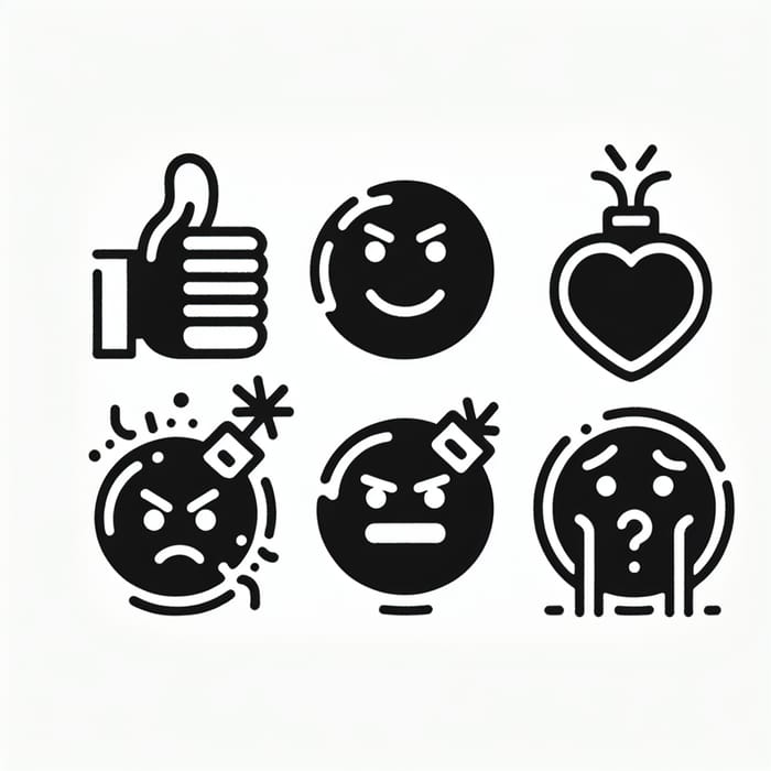 Minimalist Fine Line Emojis in Elegant Black Ink