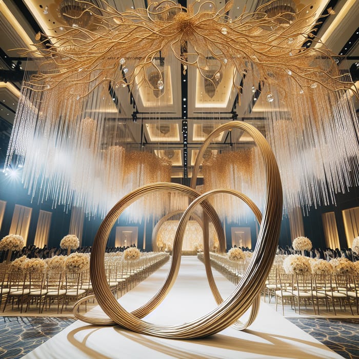 Luxurious Wedding Ceremony with Golden Willow Arch and Diamond Rhinestones