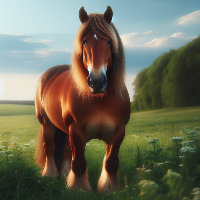 Majestic Horse in a Green Meadow - Nature's Beauty