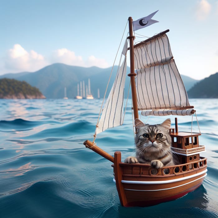 Cat Sailing on the Sea - Serene Moment