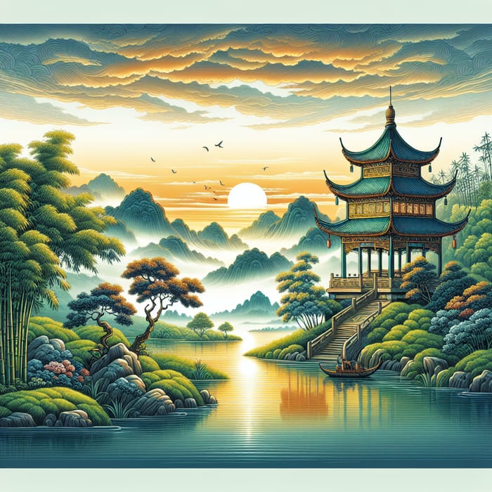 Serene Traditional Chinese Landscape Poster Design