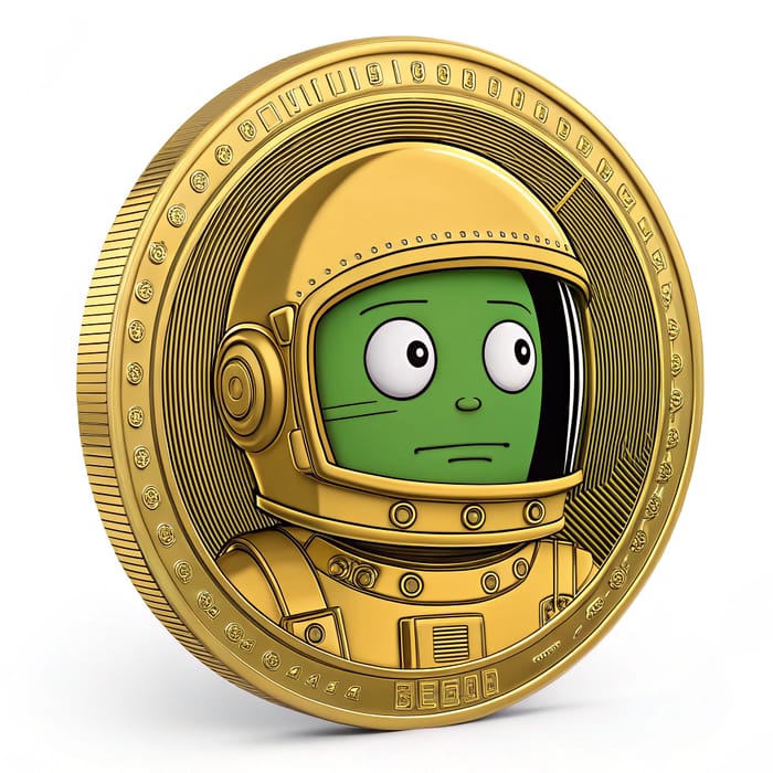 Golden Cryptocurrency Coin Featuring Jebediah Kerbin