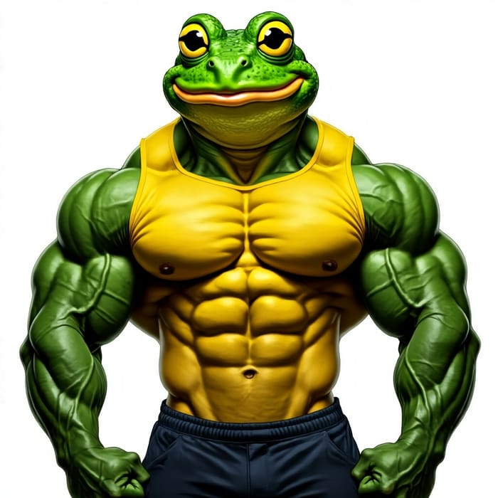 Green and Yellow Pepe Bodybuilder with Tattoos