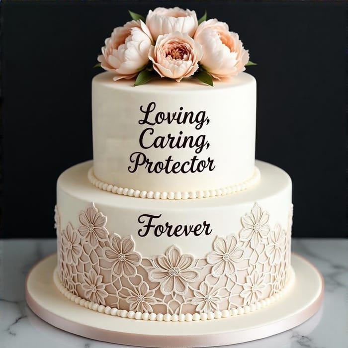 Elegant Two-Tier Wedding Cake with Lace & Flowers Elegant Two-Tier Wedding Cake with Lace & Flowers