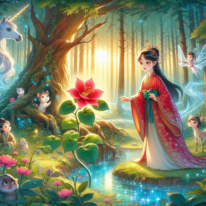 Scarlet Flower Fantasy Illustration | Enchanted Tale