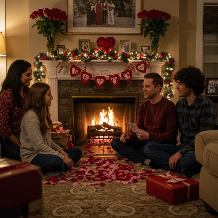 Family Home Celebrating Valentine's Day