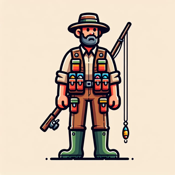 Vibrant 2D Cartoon Fisherman Character Illustration