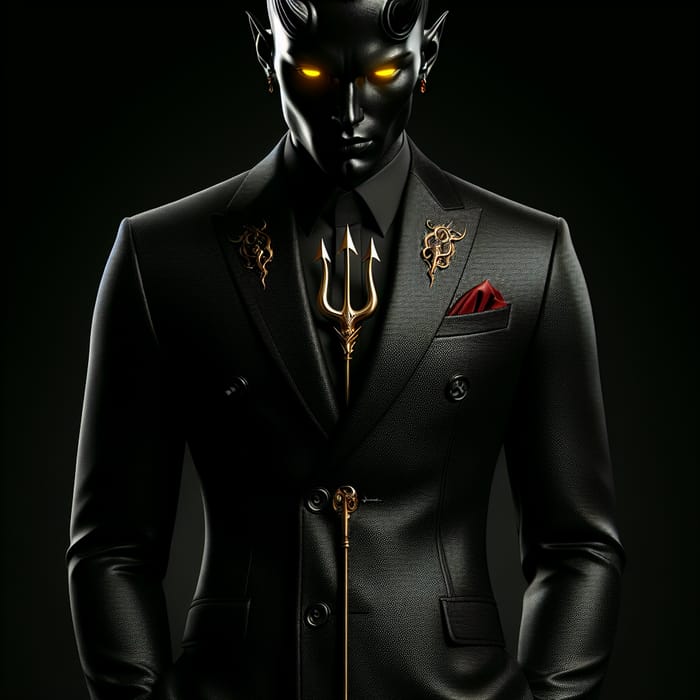 Power and Mystery: Stylish Man in Black Suit with Devilish Charm