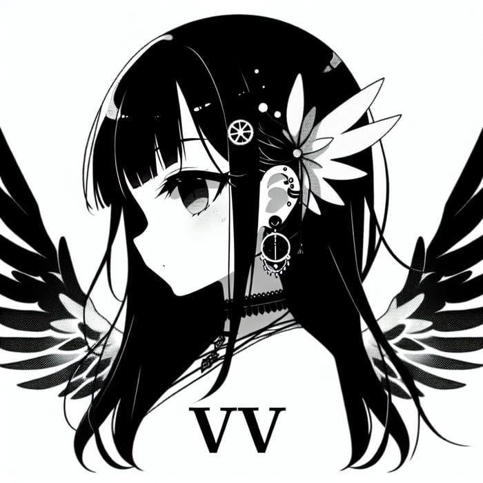 Anime Girl with Black Hair | ViV Signature | Wings, Ears & Nostril Earring