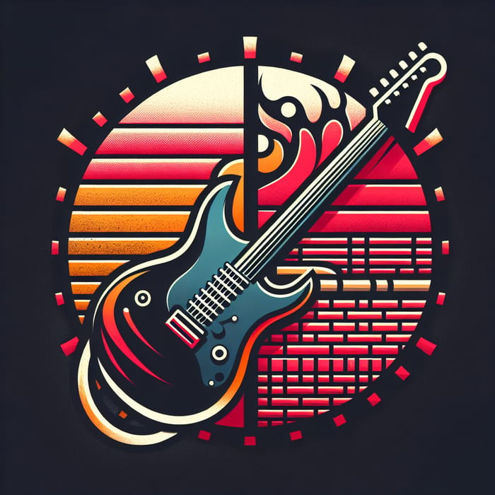 Rock Band Logo Incorporating Tatami Mat and Electric Guitar