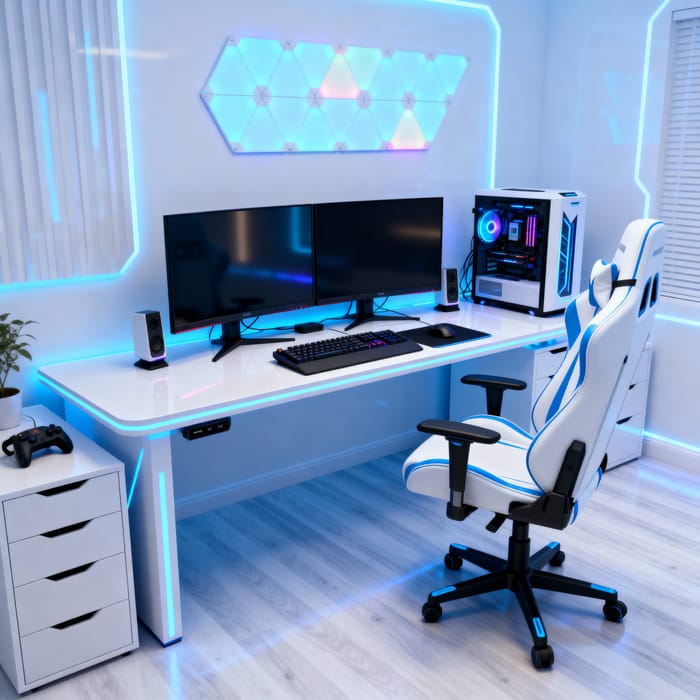 Modern Gamer Room in Blue and White Theme Modern Gamer Room in Blue and White Theme
