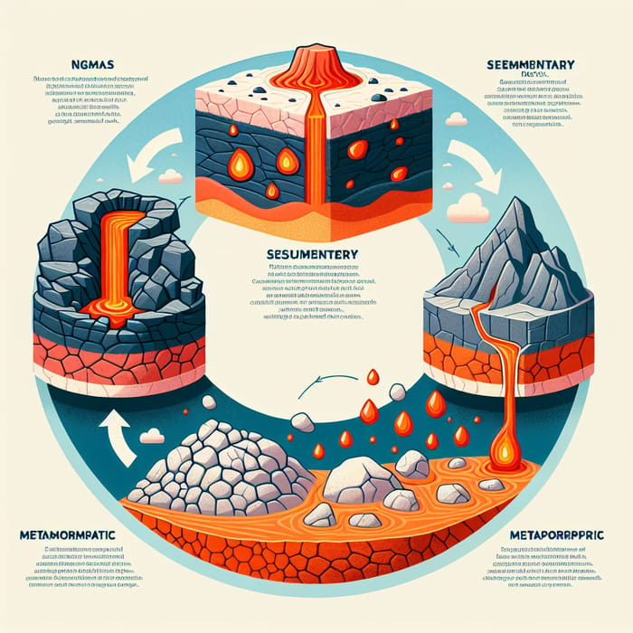 Illustration of Rock Cycle: Igneous, Sedimentary, Metamorphic