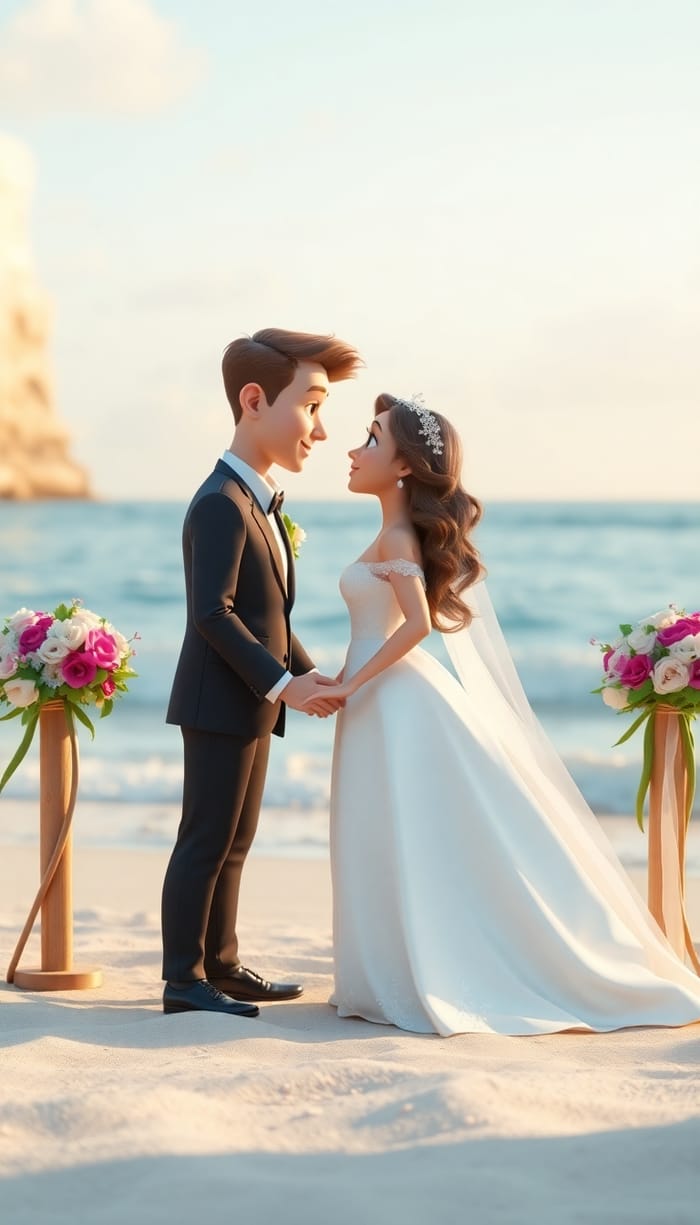 Pixar Style Beach Wedding Animation