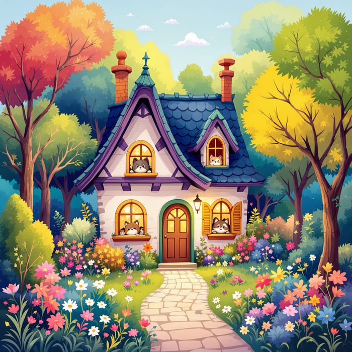 Whimsical Cozy House Illustration for Kids