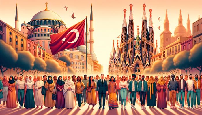 Cultural Diversity in Istanbul and Barcelona: Flag Illustration