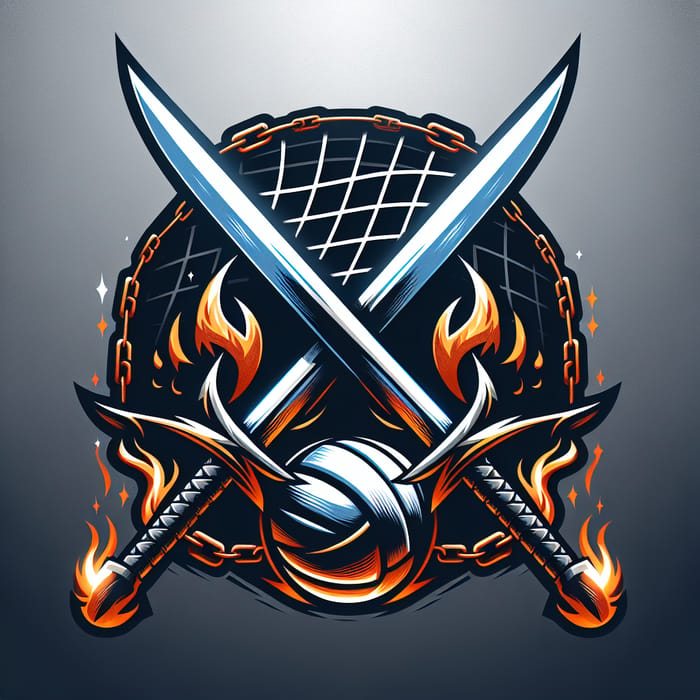 Chaos Blades Volleyball Team Logo Design with Fiery Swords