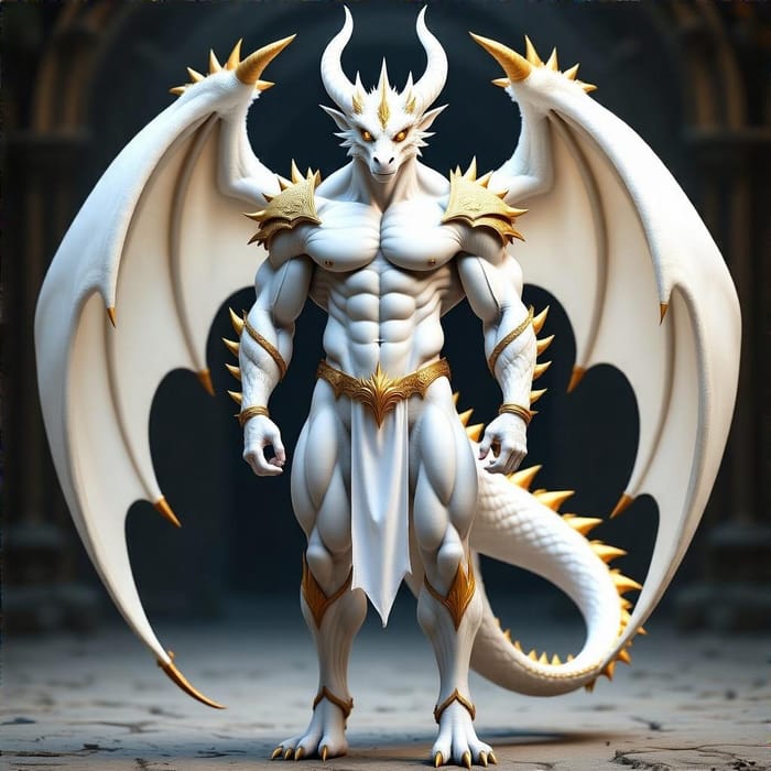 Majestic White Dragon Man with Golden Eyes Majestic White Dragon Man with Golden Eyes