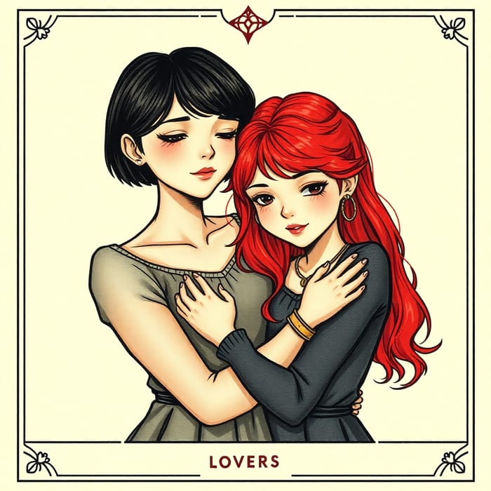 Tarot Card Lovers: Embrace of Two Girls