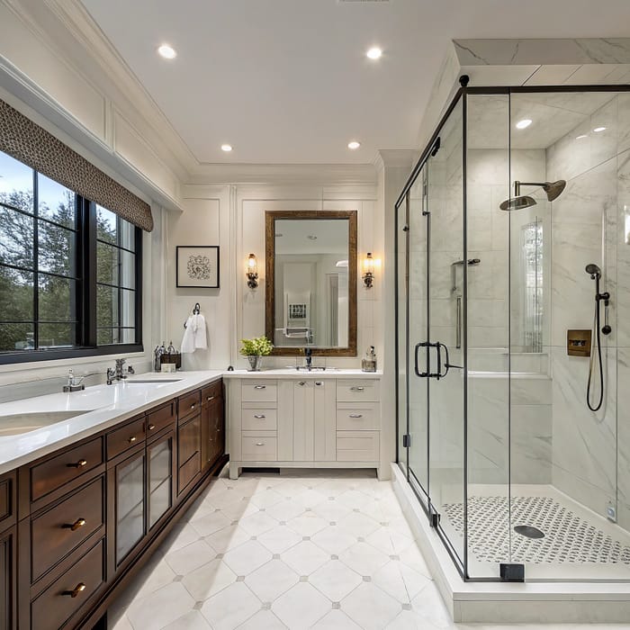 Stylish Master Bathroom with Walk-In Shower & Vanity