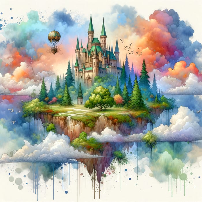 Whimsical Floating Island Castle Illustration