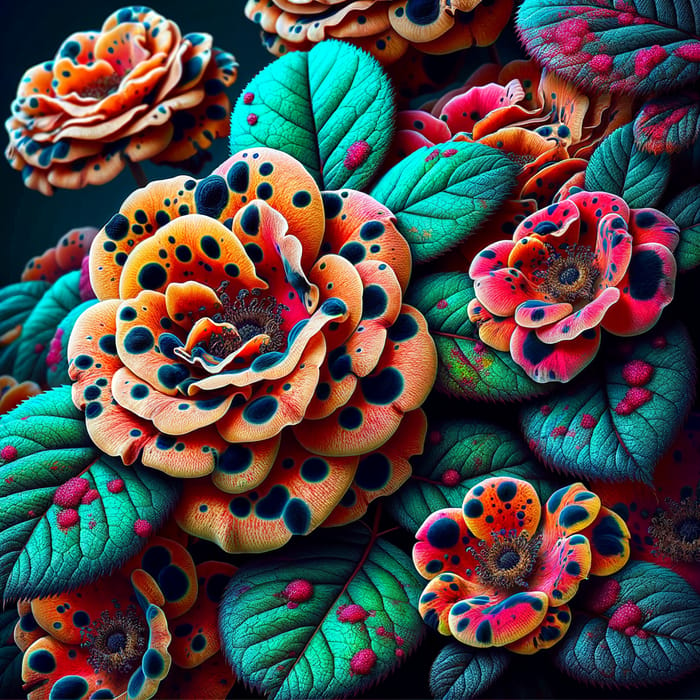 Stunning Botanical Study of Vibrant Rose Bush with Black Spot Fungi | Macro Photography