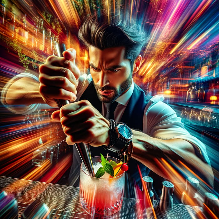 Hispanic Mixologist Crafting Vibrant Cocktail | Dynamic Expression