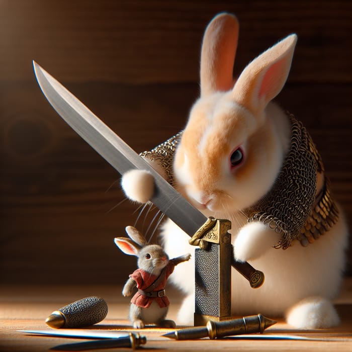 Rabbit Sharpening Sword: A Unique Fantasy Scene