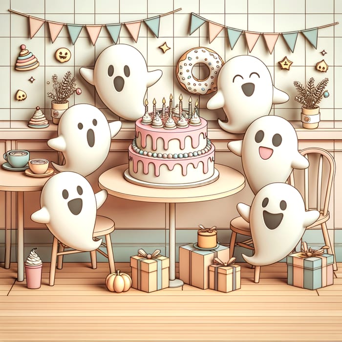 Delightful Ghost Pastries and Cakes for Birthday Cafe in 2D Cartoon