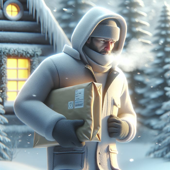 3D Winter Courier Delivers Contract in Snowy Weather