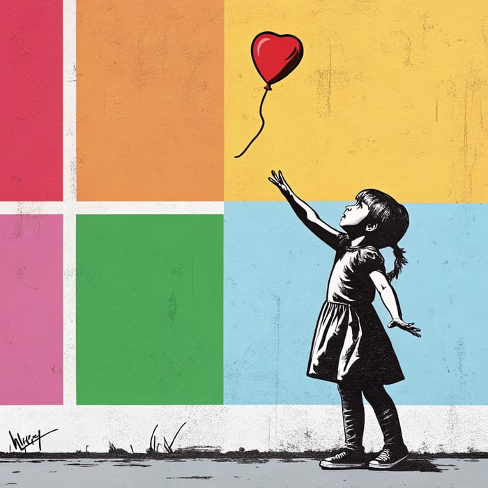 Banksy Girl with Balloon in Squares