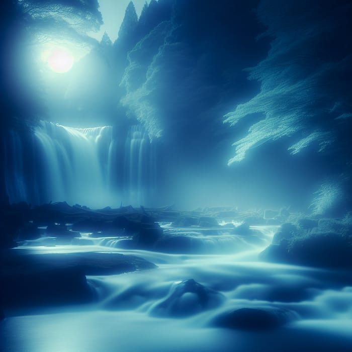 Tranquil Moonlit Waterfall: Capturing Ethereal Calmness