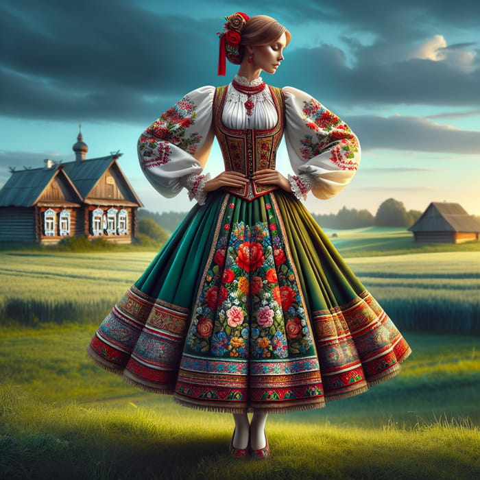 Belarusian Girl in Traditional Costume: Rich, Vibrant Colors