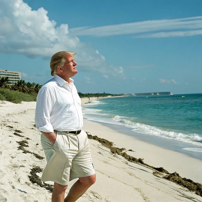 Donald Trump in a White Shirt on the Beach