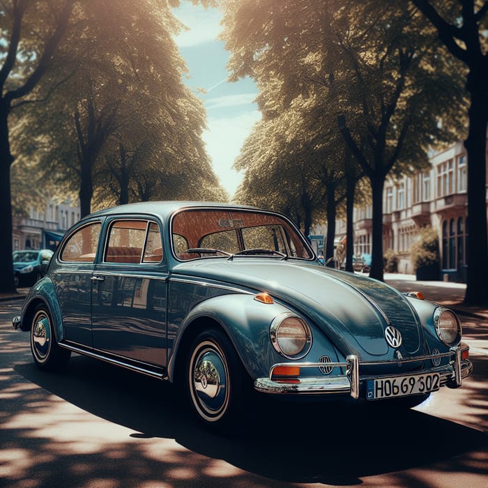 Serenity in Motion: Volkswagen Car on Tree-lined Avenue