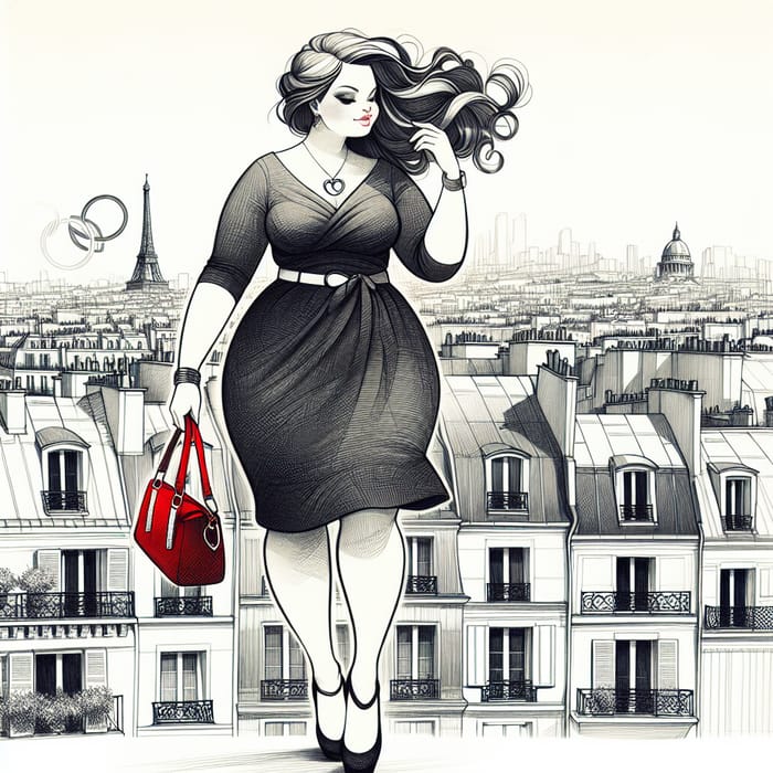 Stylish Plus-Size Woman in Paris Rooftops - Olympic Parisian Vibe