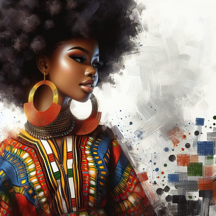 Vibrant Afrofuturism Art: Bold Young Woman in Traditional African Attire