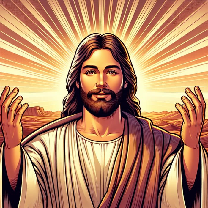 Serene Cartoon of Jesus Risen - Resurrection Illustration